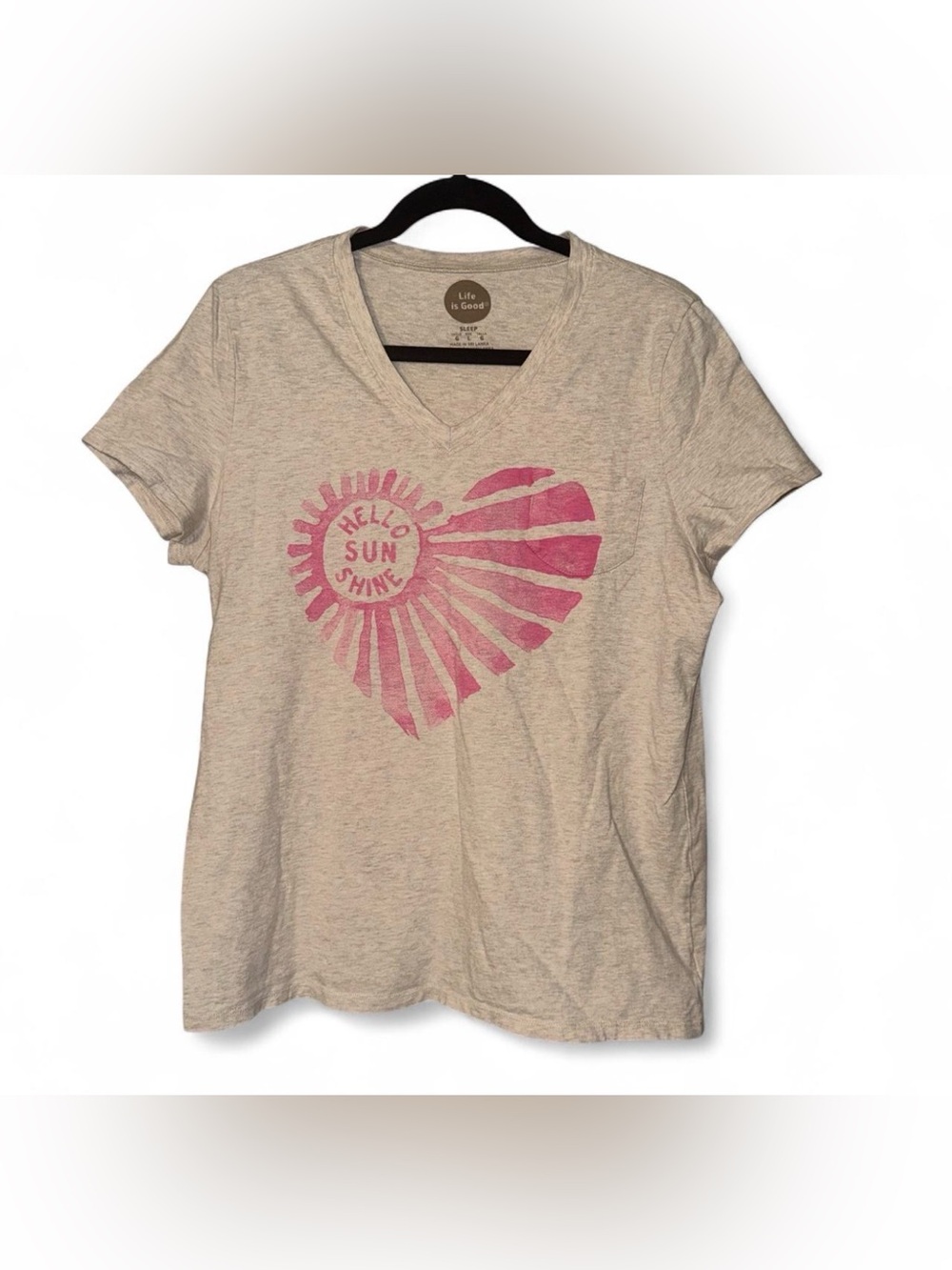 LIFE IS GOOD sleep women’s basic tee with pockets 100% cotton Sz L ✨